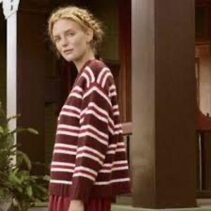 THE GREAT. Burgundy White Striped Sweater-Fits Size Medium/Large